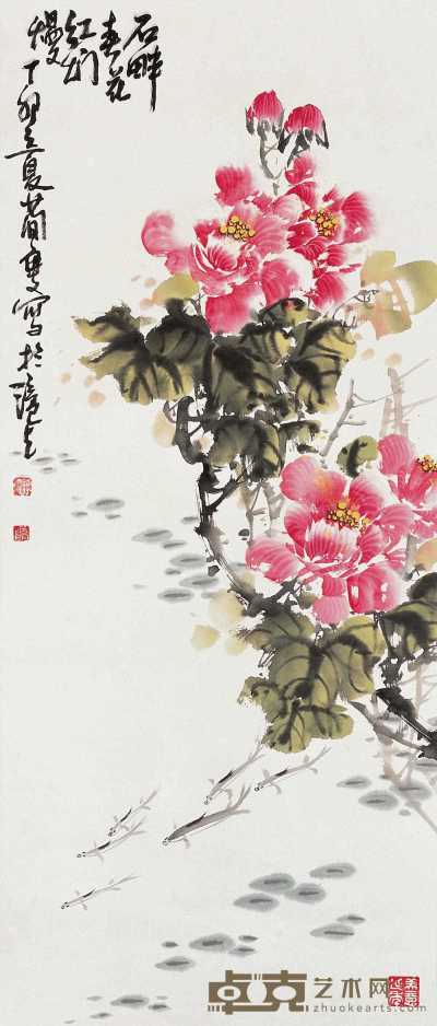 曹简楼 丁卯（1978年）作 花卉 立轴 98.5×41cm